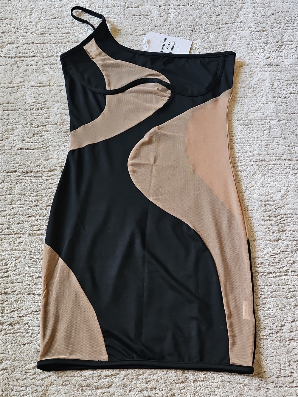 Black and Nude Sheer One-Shoulder Sexy Dress